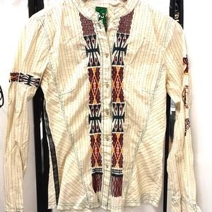 Rare Art to Wear Native American Johnny Was Boho Embroidered Button Up Shirt